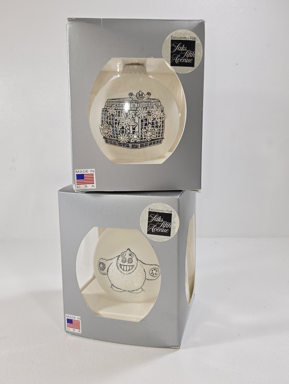 Saks Fifth Avenue White Glass Hand Painted Yeti Exclusive Holiday Ornament